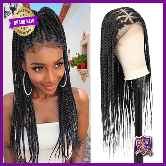 26 Inch Full Lace Knotless Braided Wig Synthetic Hair HD Cap